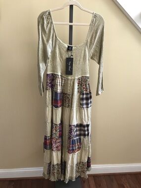 YOUNG THREADS NWT DRESS Maxi Celery Plaid Colors Ruched Bust Size Medium